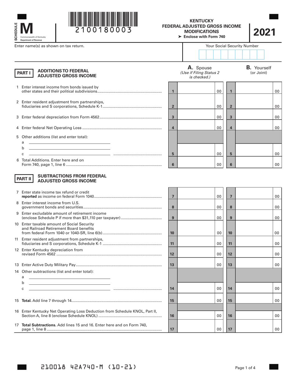 2021 Kentucky Kentucky Federal Adjusted Gross Modifications