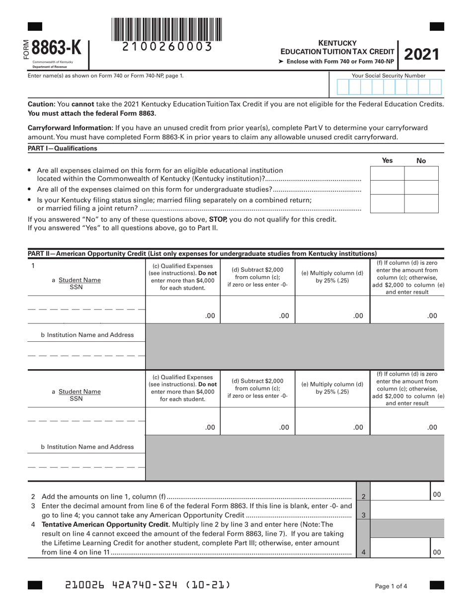 Form 8863K Download Fillable PDF or Fill Online Kentucky Education