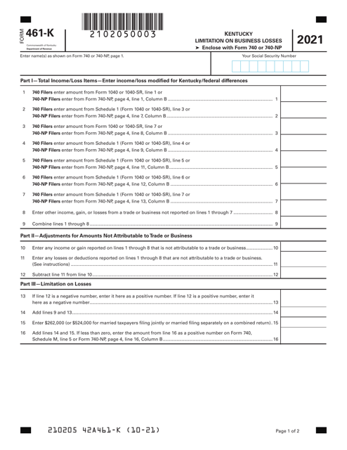 Form 461-K Kentucky Education Tuition Tax Credit - Kentucky, 2021