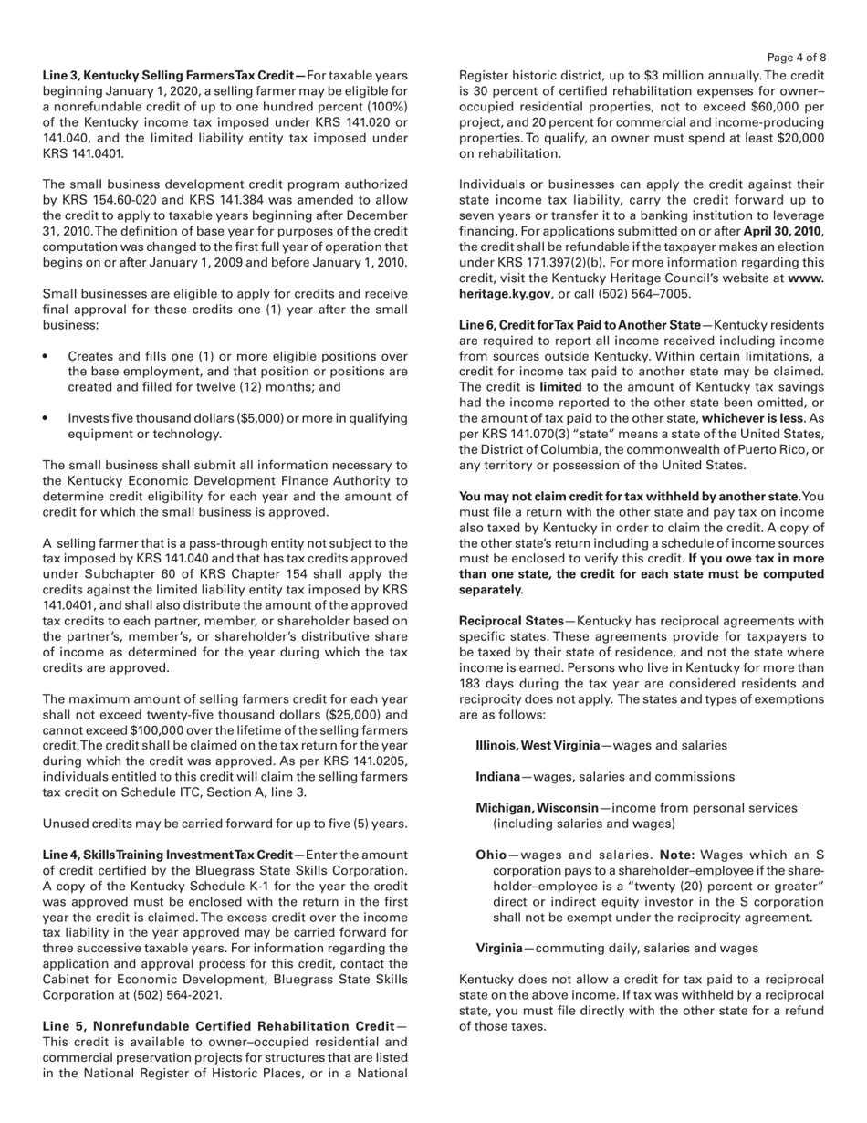 Schedule ITC Kentucky Individual Tax Credit Schedule - Kentucky, Page 4