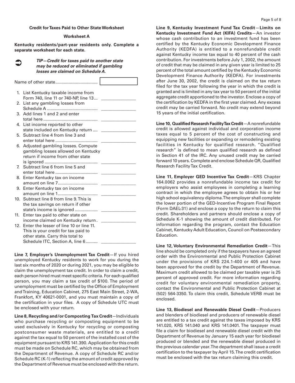 Schedule ITC Kentucky Individual Tax Credit Schedule - Kentucky, Page 5