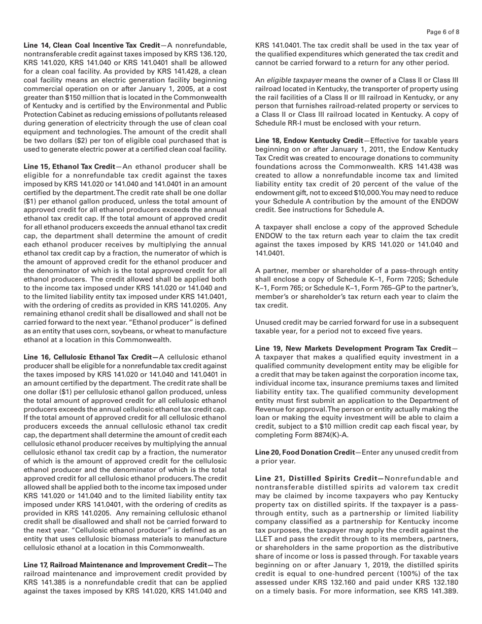 Schedule ITC Kentucky Individual Tax Credit Schedule - Kentucky, Page 6