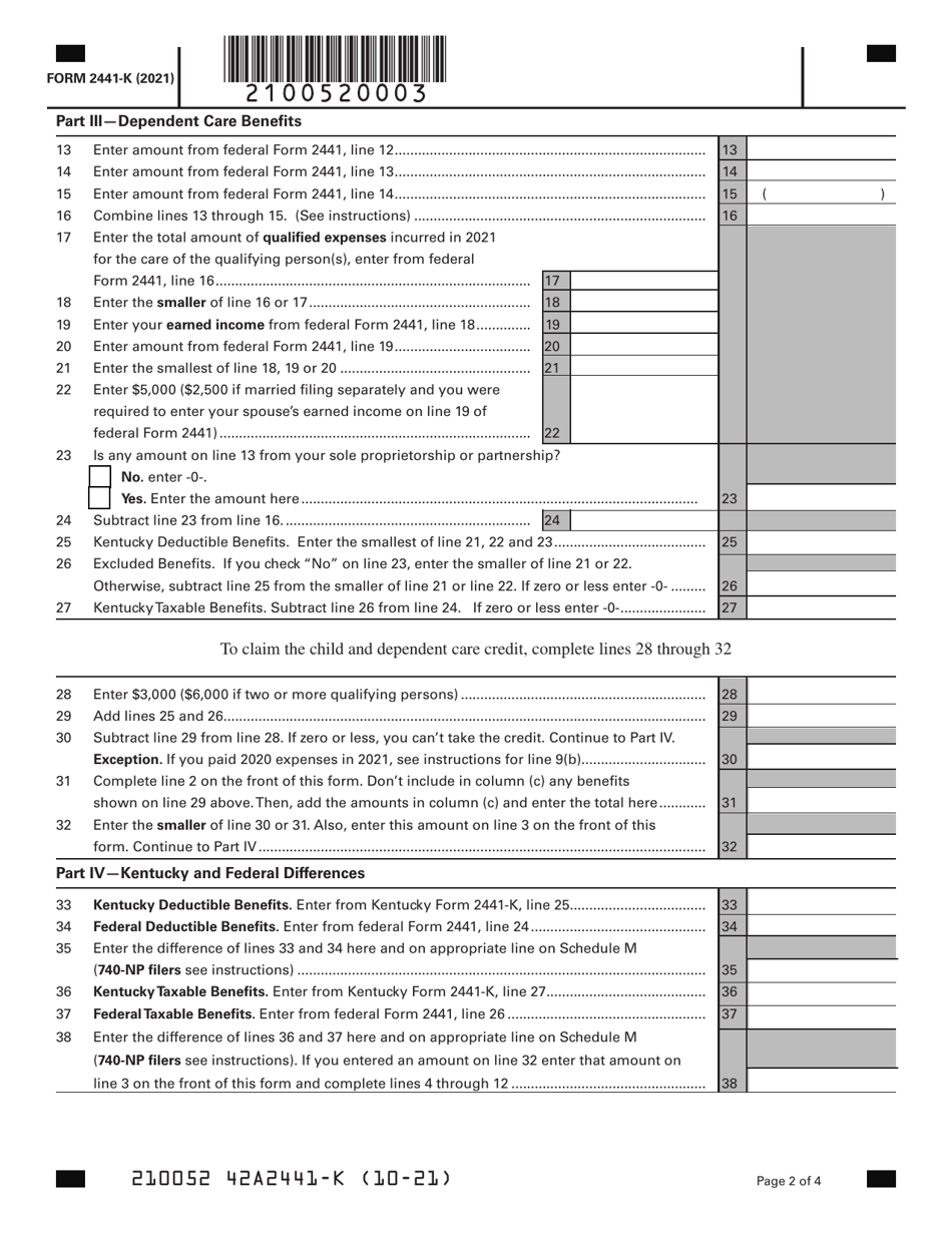 Form 2441-K - 2021 - Fill Out, Sign Online and Download Fillable PDF ...