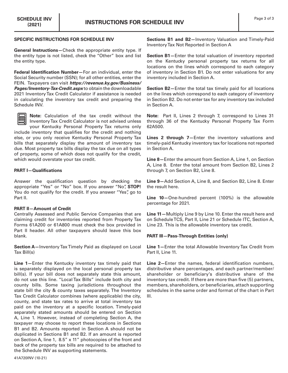 Schedule INV Kentucky Inventory Tax Credit (Ad Valorem) - Kentucky, Page 3