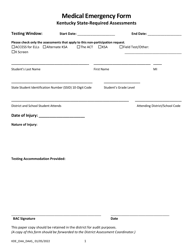 Document preview: Medical Emergency Form - Kentucky