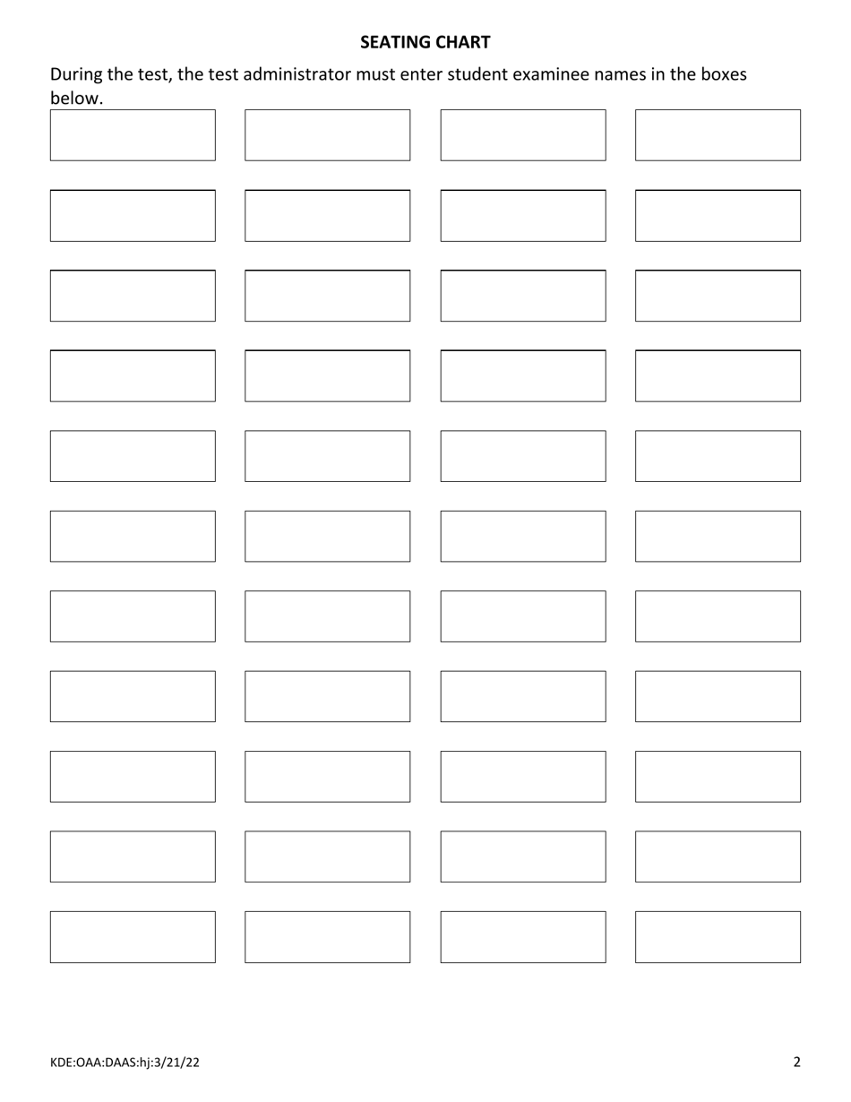 Large Group Testing - Seating Chart Form - Kentucky, Page 2