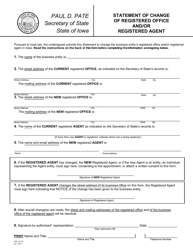 Form 635_0119 Statement of Change of Registered Office and/or Registered Agent - Iowa