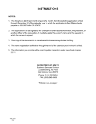Form 635_0122 Nonprofit Corporation Application for Registration of Corporate Name - Iowa, Page 2