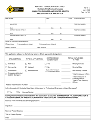 Form TC40-1 &quot;Consulting Engineer and Related Services Prequalification Application&quot; - Kentucky