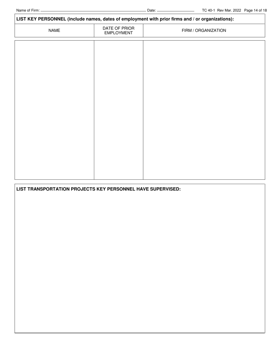 Form TC40-1 Consulting Engineer and Related Services Prequalification Application - Kentucky, Page 14