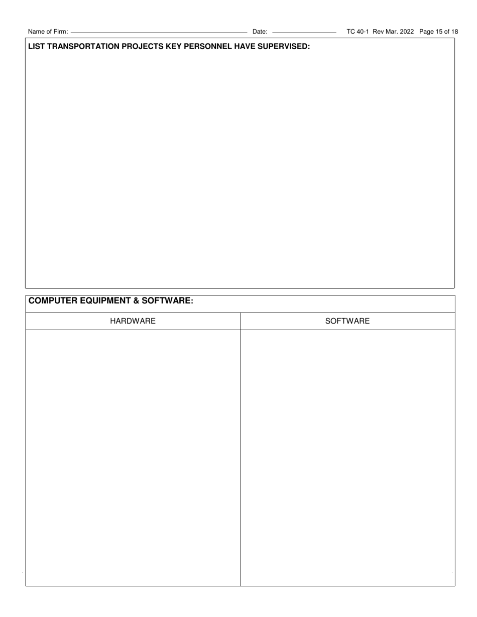 Form TC40-1 Consulting Engineer and Related Services Prequalification Application - Kentucky, Page 15