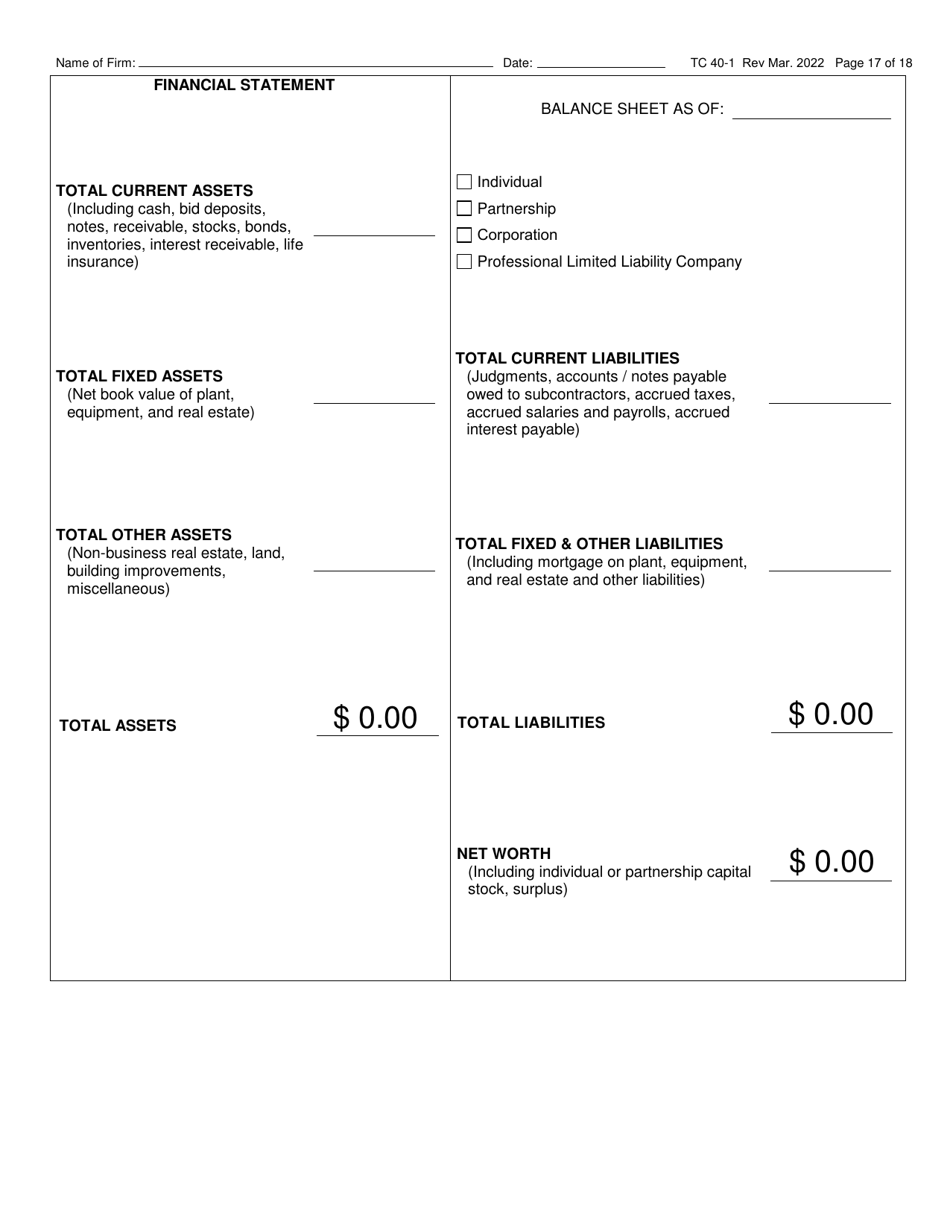 Form TC40-1 Consulting Engineer and Related Services Prequalification Application - Kentucky, Page 17
