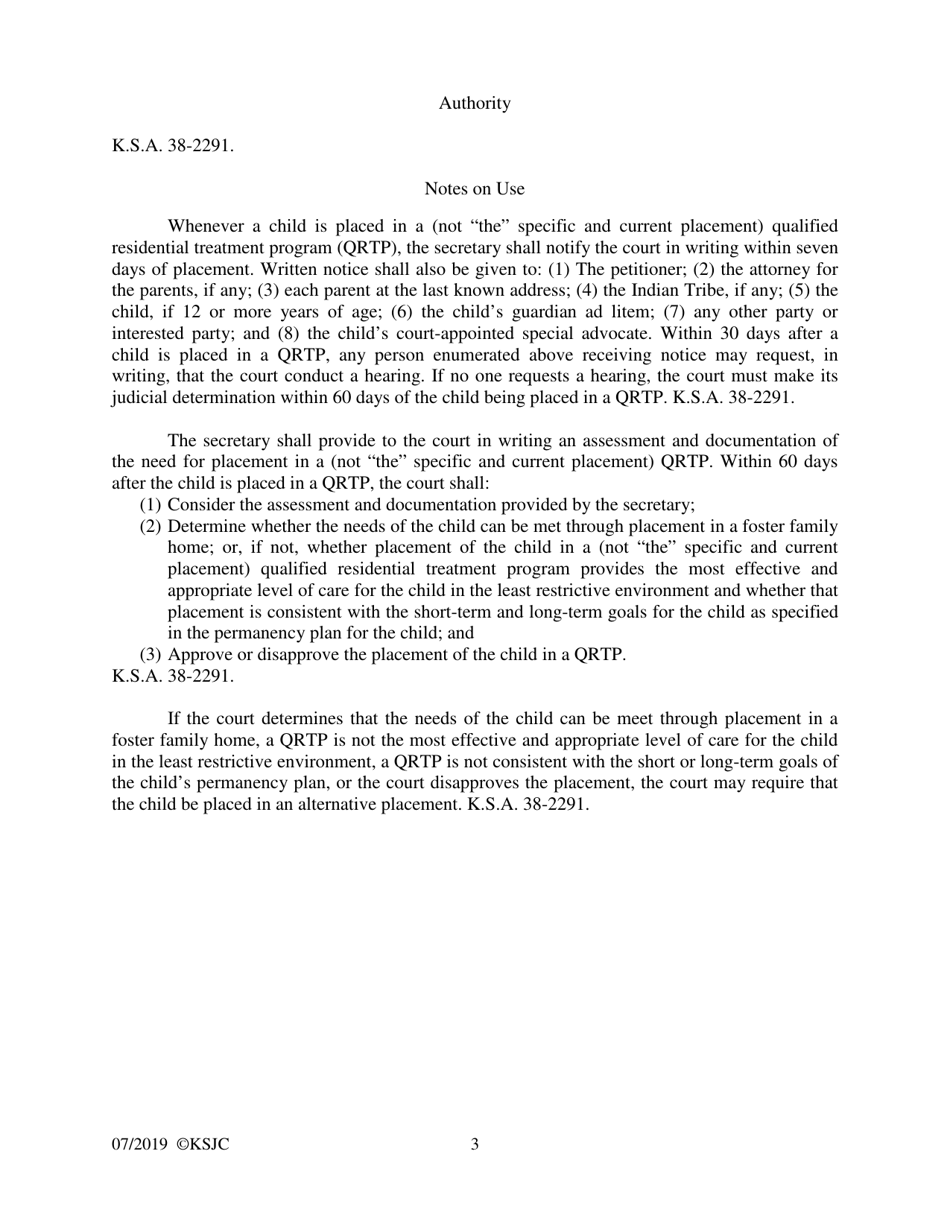 Form 242 Qualified Residential Treatment Program Placement Hearing Journal Entry and Order - Kansas, Page 3
