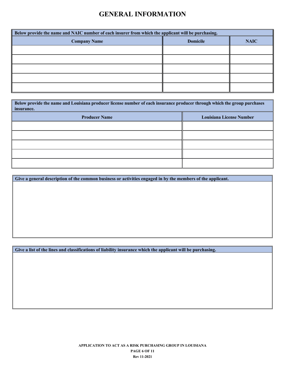 Application for Registration of a Risk Purchasing Group in the State of Louisiana - Louisiana, Page 6