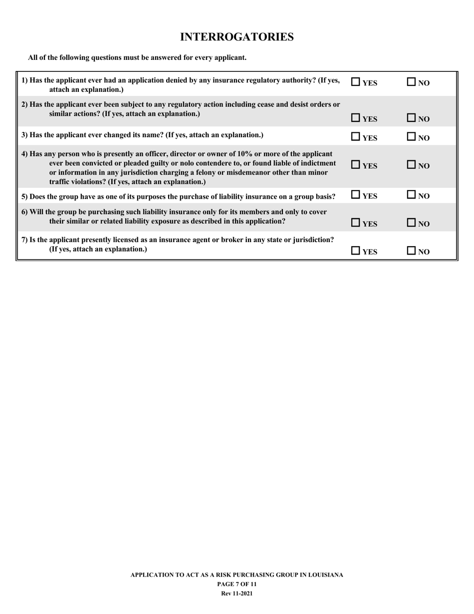 Application for Registration of a Risk Purchasing Group in the State of Louisiana - Louisiana, Page 7