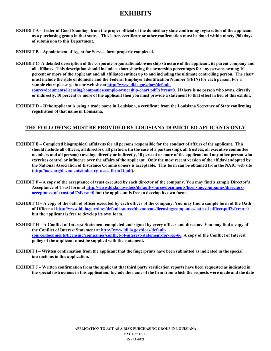 Application for Registration of a Risk Purchasing Group in the State of Louisiana - Louisiana, Page 9