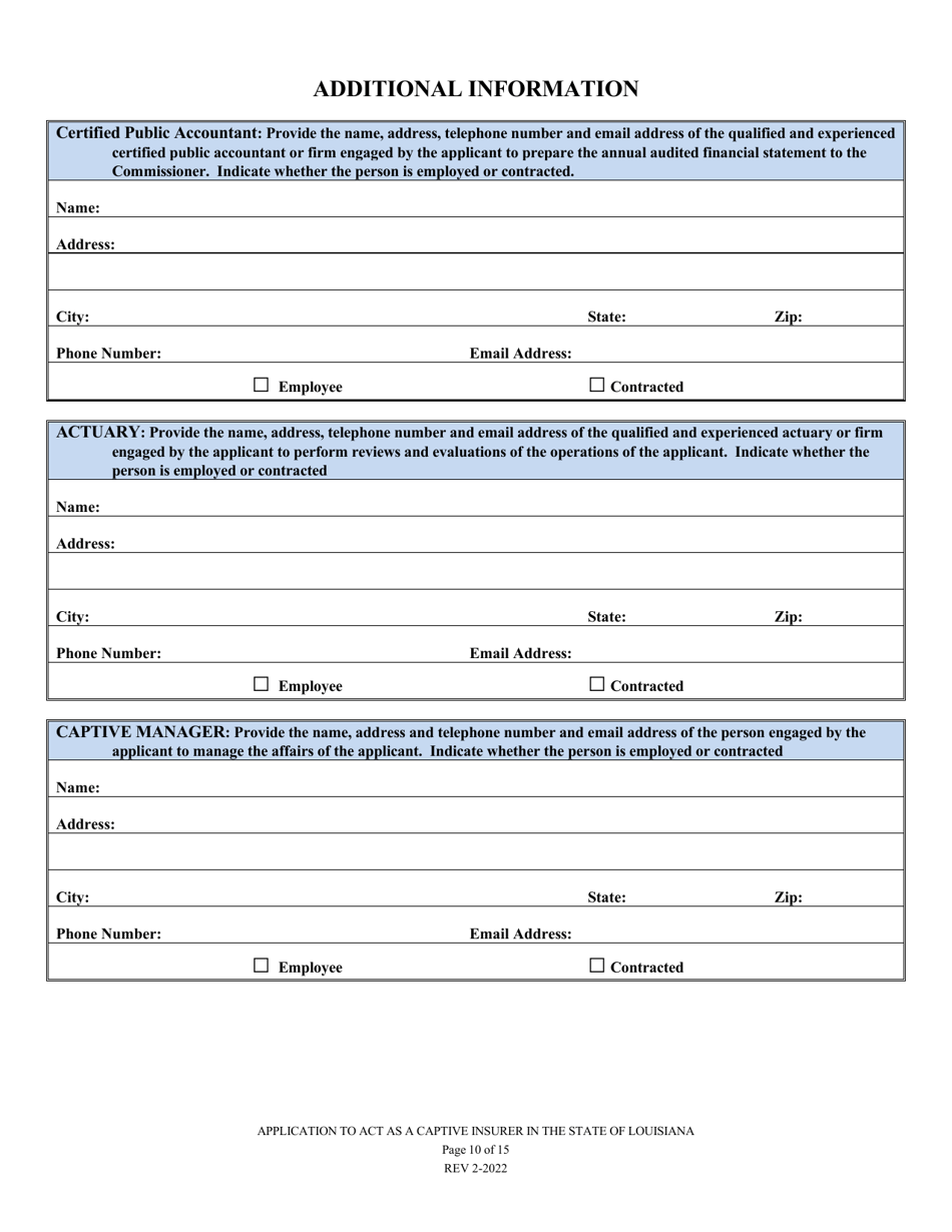Application to Act as a Captive Insurer in the State of Louisiana - Louisiana, Page 10