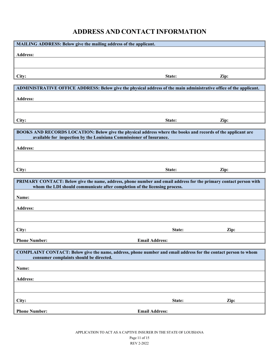 Application to Act as a Captive Insurer in the State of Louisiana - Louisiana, Page 11
