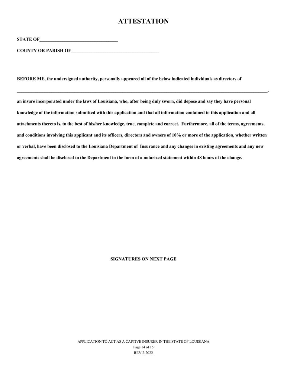 Application to Act as a Captive Insurer in the State of Louisiana - Louisiana, Page 14