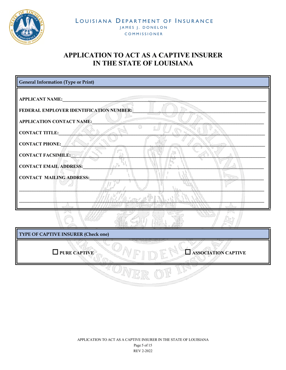 Application to Act as a Captive Insurer in the State of Louisiana - Louisiana, Page 5