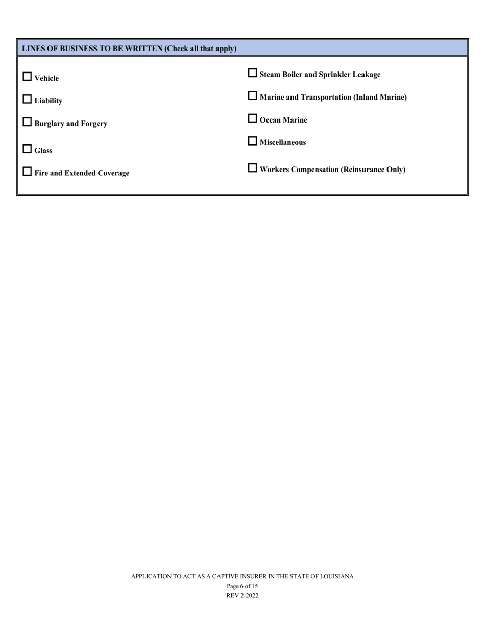 Application to Act as a Captive Insurer in the State of Louisiana - Louisiana, Page 6