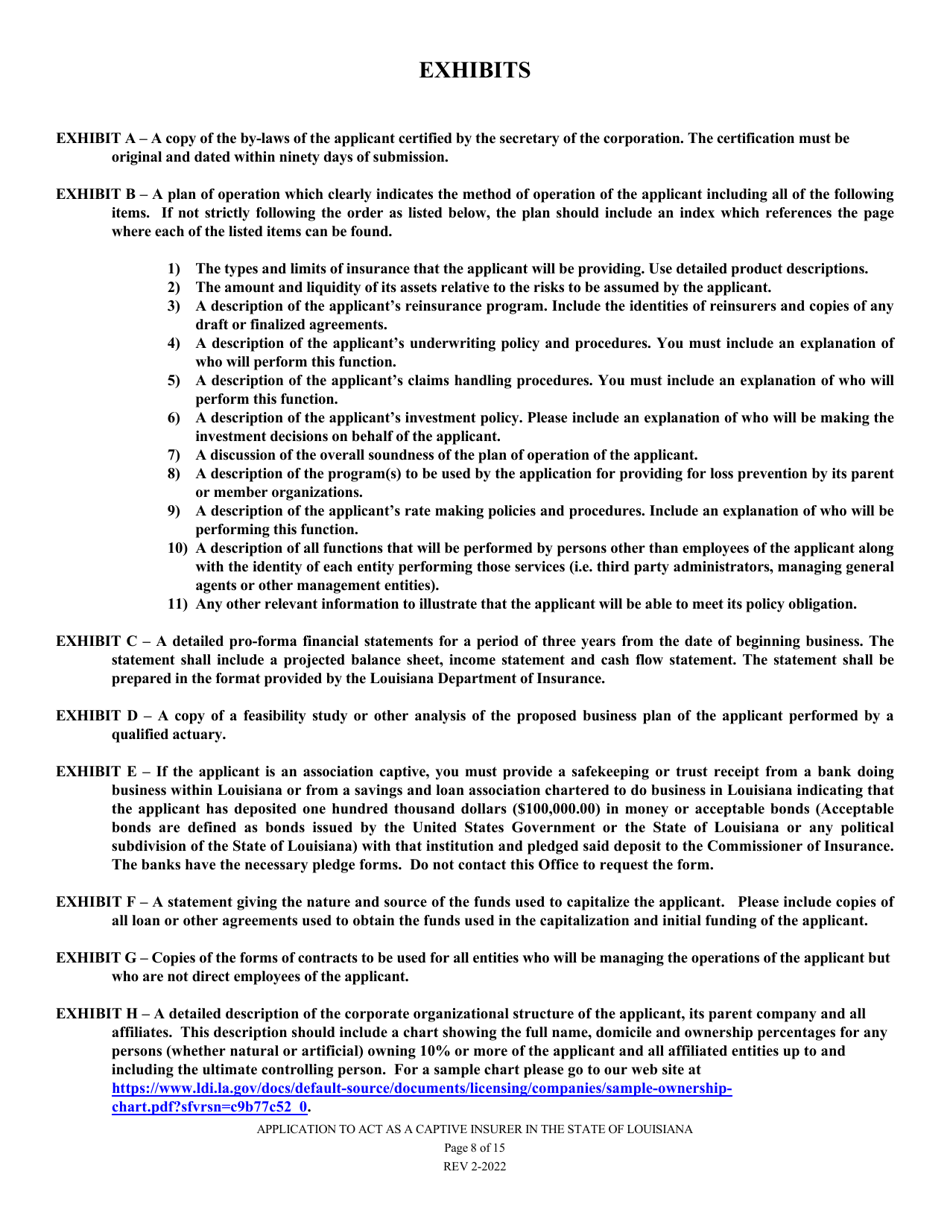 Application to Act as a Captive Insurer in the State of Louisiana - Louisiana, Page 8