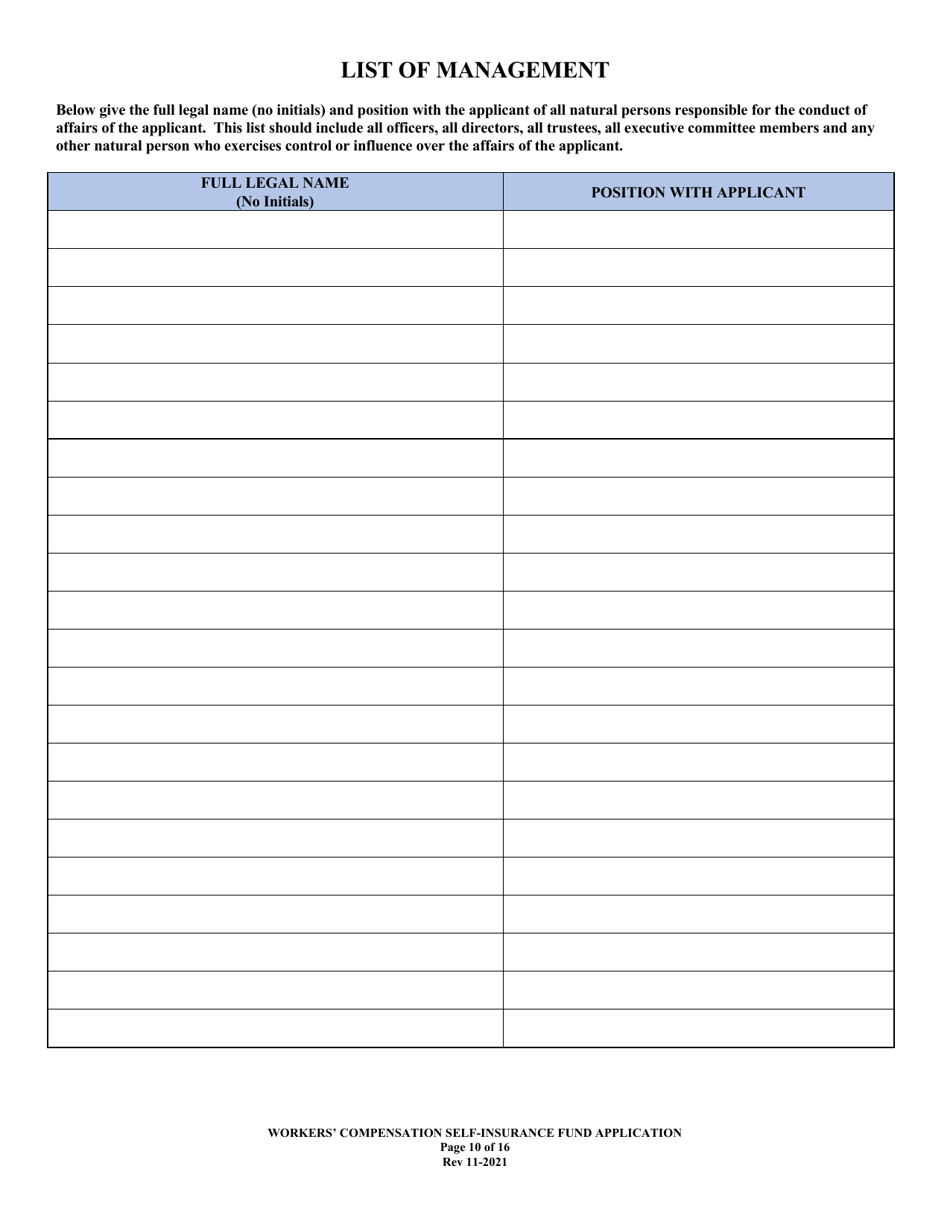 Application to Act as a Workers Compensation Self-insurance Fund in the State of Louisiana - Louisiana, Page 10