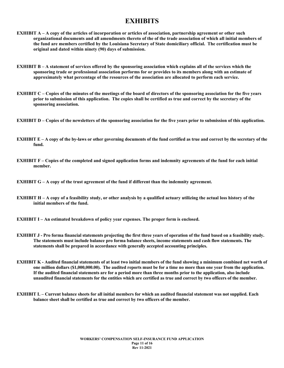 Application to Act as a Workers Compensation Self-insurance Fund in the State of Louisiana - Louisiana, Page 11