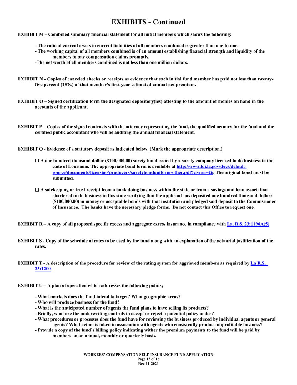 Application to Act as a Workers Compensation Self-insurance Fund in the State of Louisiana - Louisiana, Page 12