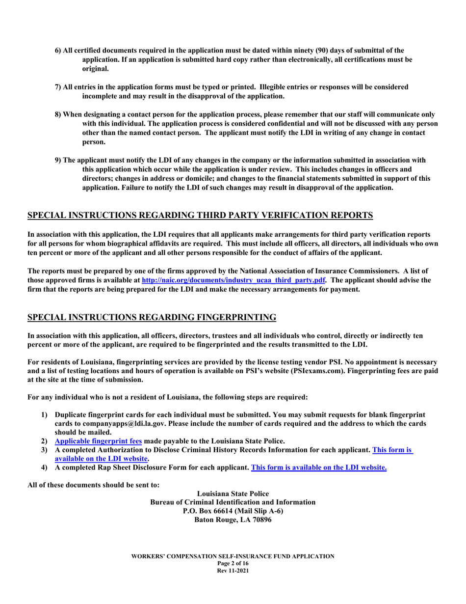 Application to Act as a Workers Compensation Self-insurance Fund in the State of Louisiana - Louisiana, Page 2