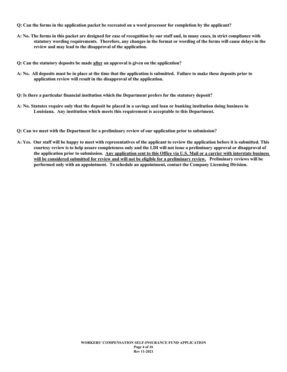 Application to Act as a Workers Compensation Self-insurance Fund in the State of Louisiana - Louisiana, Page 4