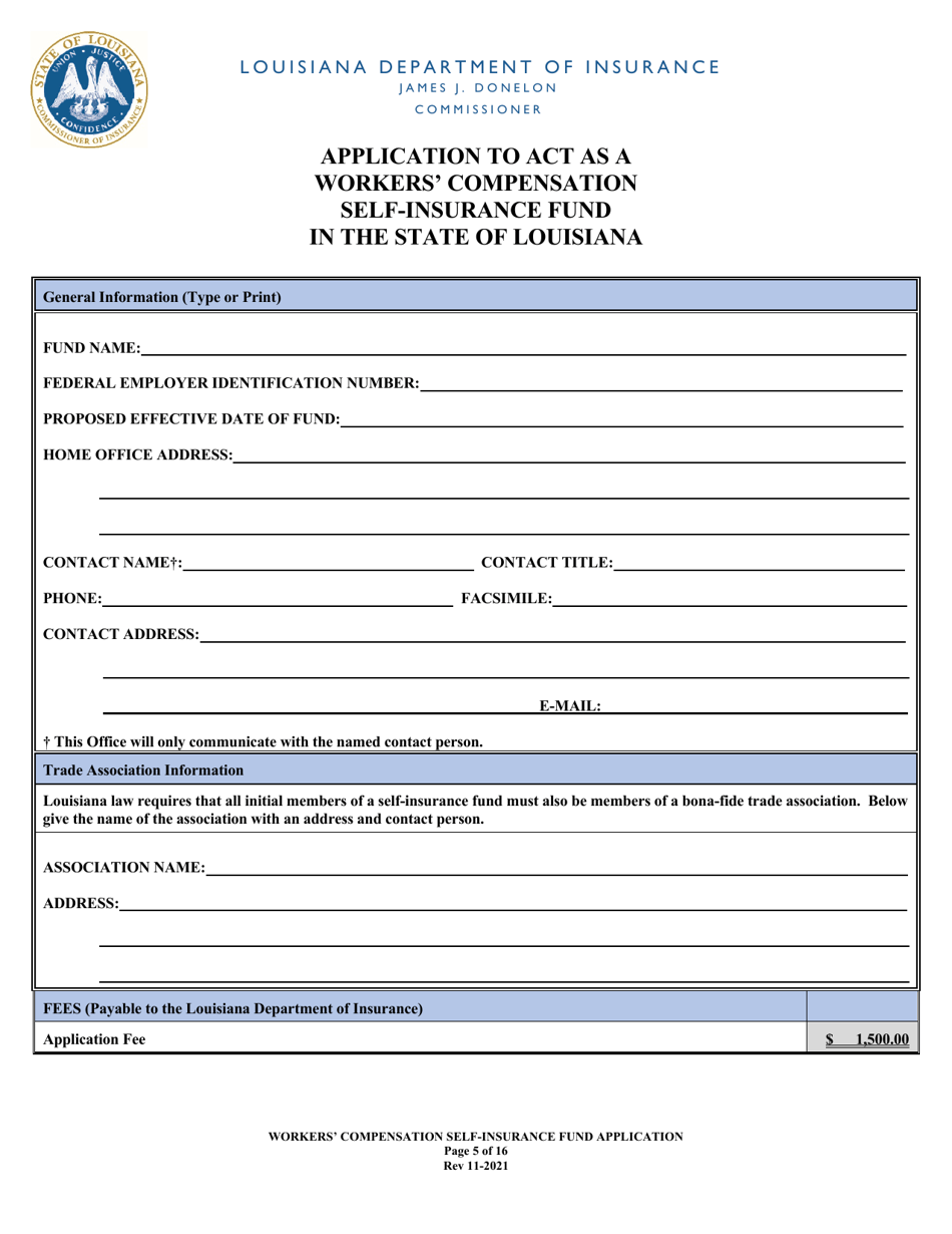 Application to Act as a Workers Compensation Self-insurance Fund in the State of Louisiana - Louisiana, Page 5