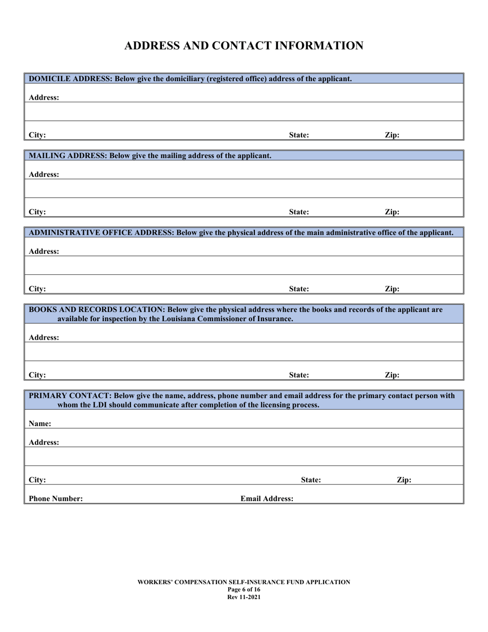 Application to Act as a Workers Compensation Self-insurance Fund in the State of Louisiana - Louisiana, Page 6