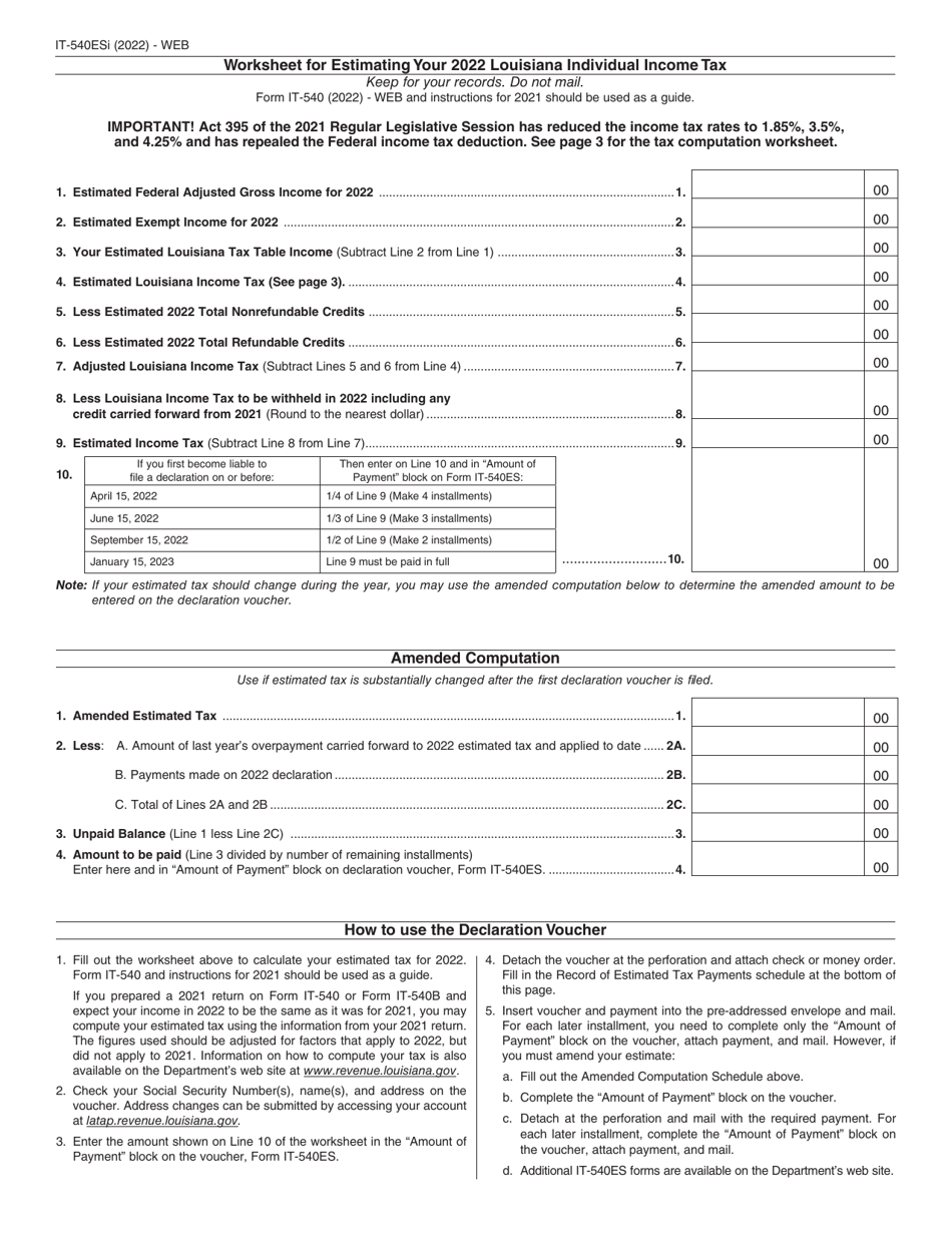 Instructions for Form IT-540ES Louisiana Estimated Tax Declaration Voucher for Individuals - Louisiana, Page 2