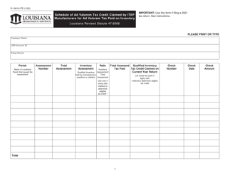 Form R-10610-ITE Schedule of Ad Valorem Tax Credit Claimed by Itep Manufacturers for Ad Valorem Tax Paid on Inventory - Louisiana