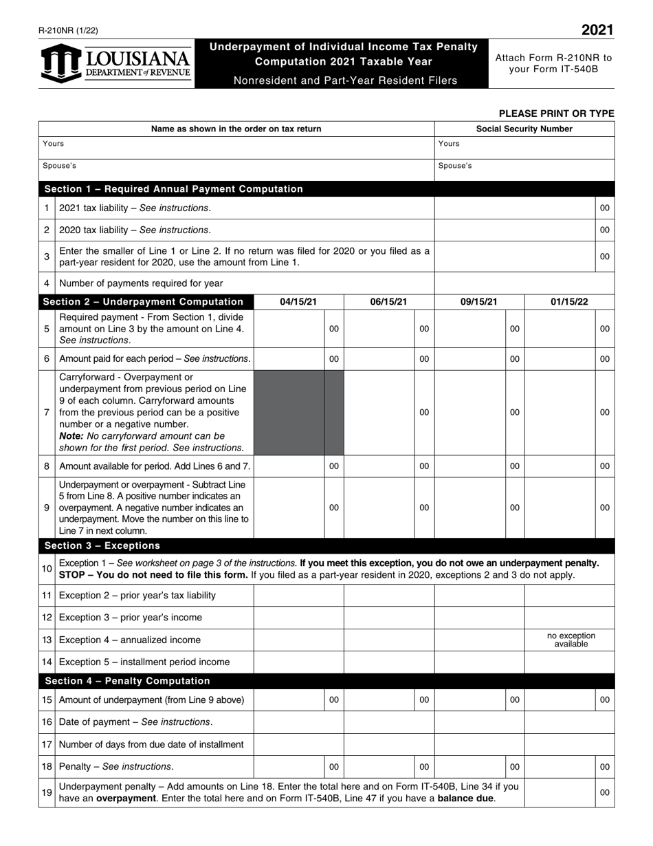 Form R 210nr 2021 Fill Out Sign Online And Download Fillable Pdf Louisiana Templateroller 7295