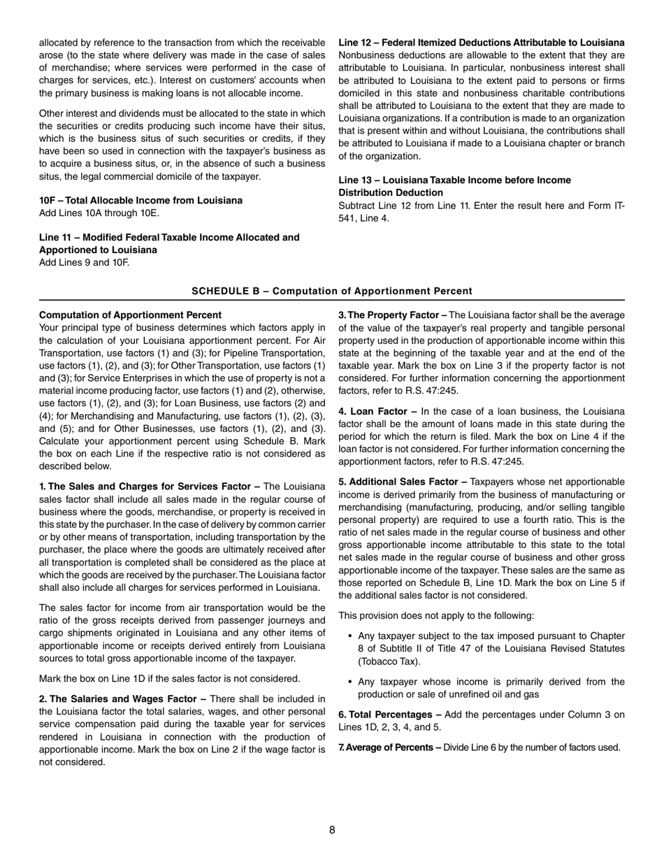 Instructions for Form IT-541 Fiduciary Income Tax Return - Louisiana, Page 8