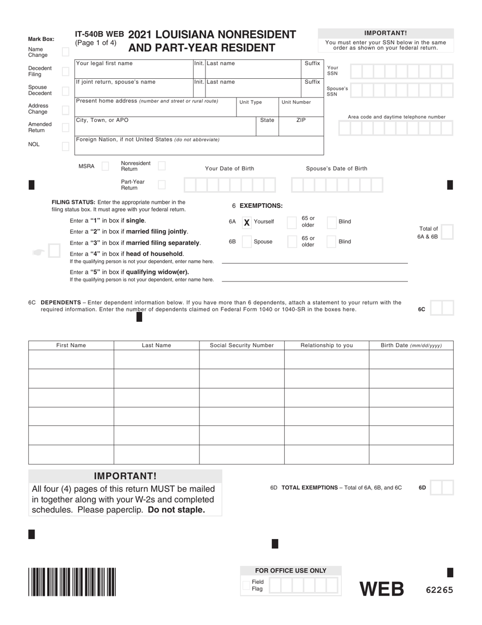 Form IT-540B Louisiana Nonresident and Part-Year Resident - Louisiana, Page 1