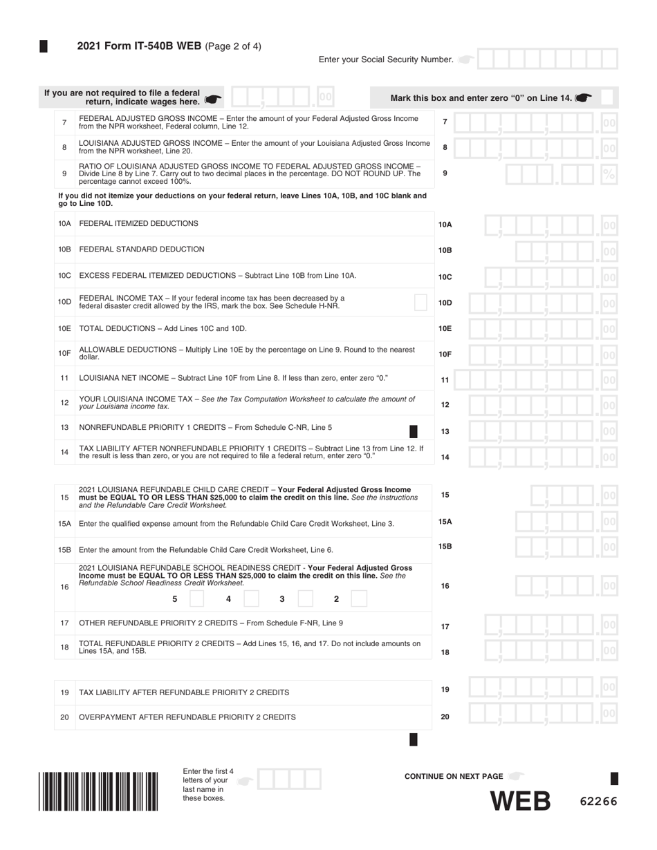 Form IT-540B Louisiana Nonresident and Part-Year Resident - Louisiana, Page 2