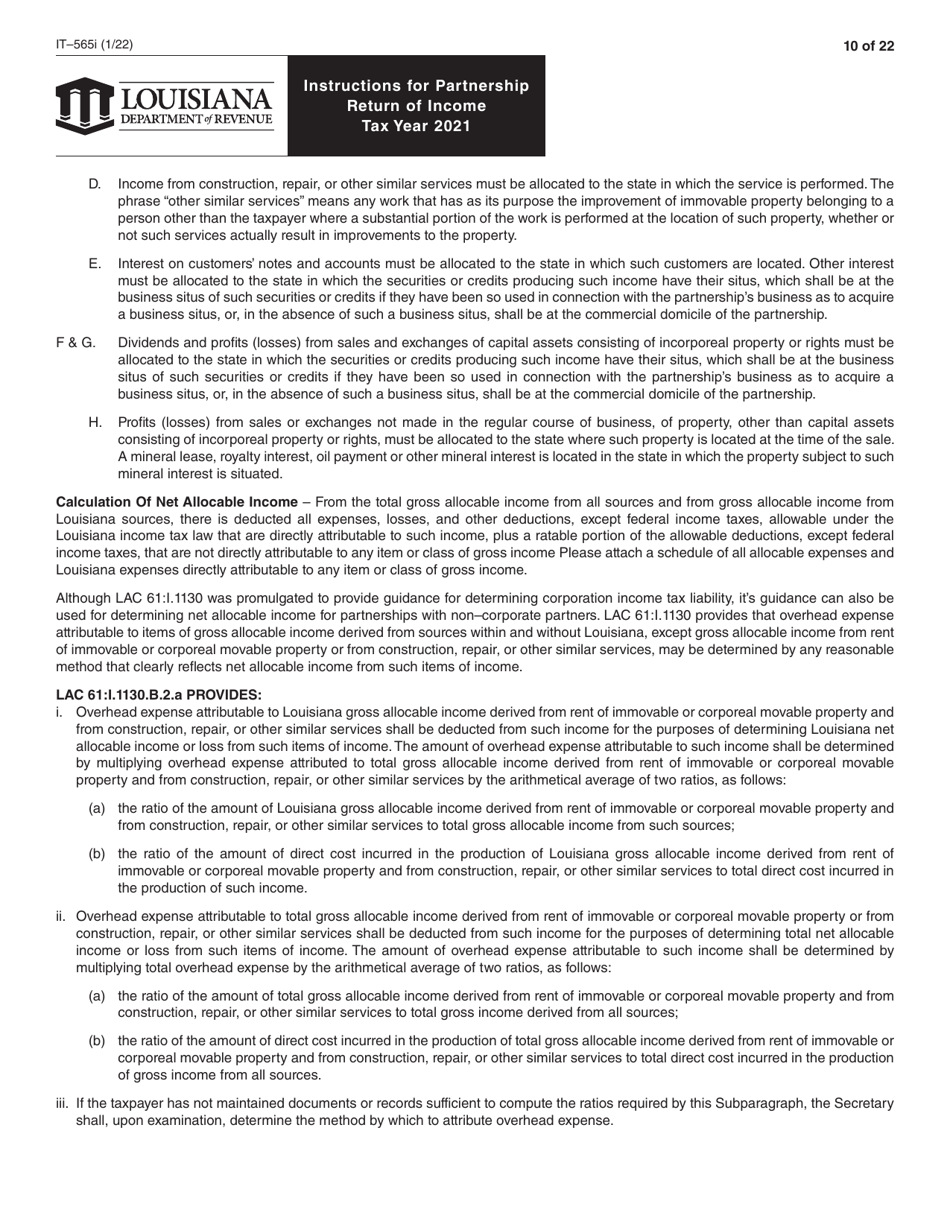 Instructions for Form IT-565 Partnership Return of Income - Louisiana, Page 10