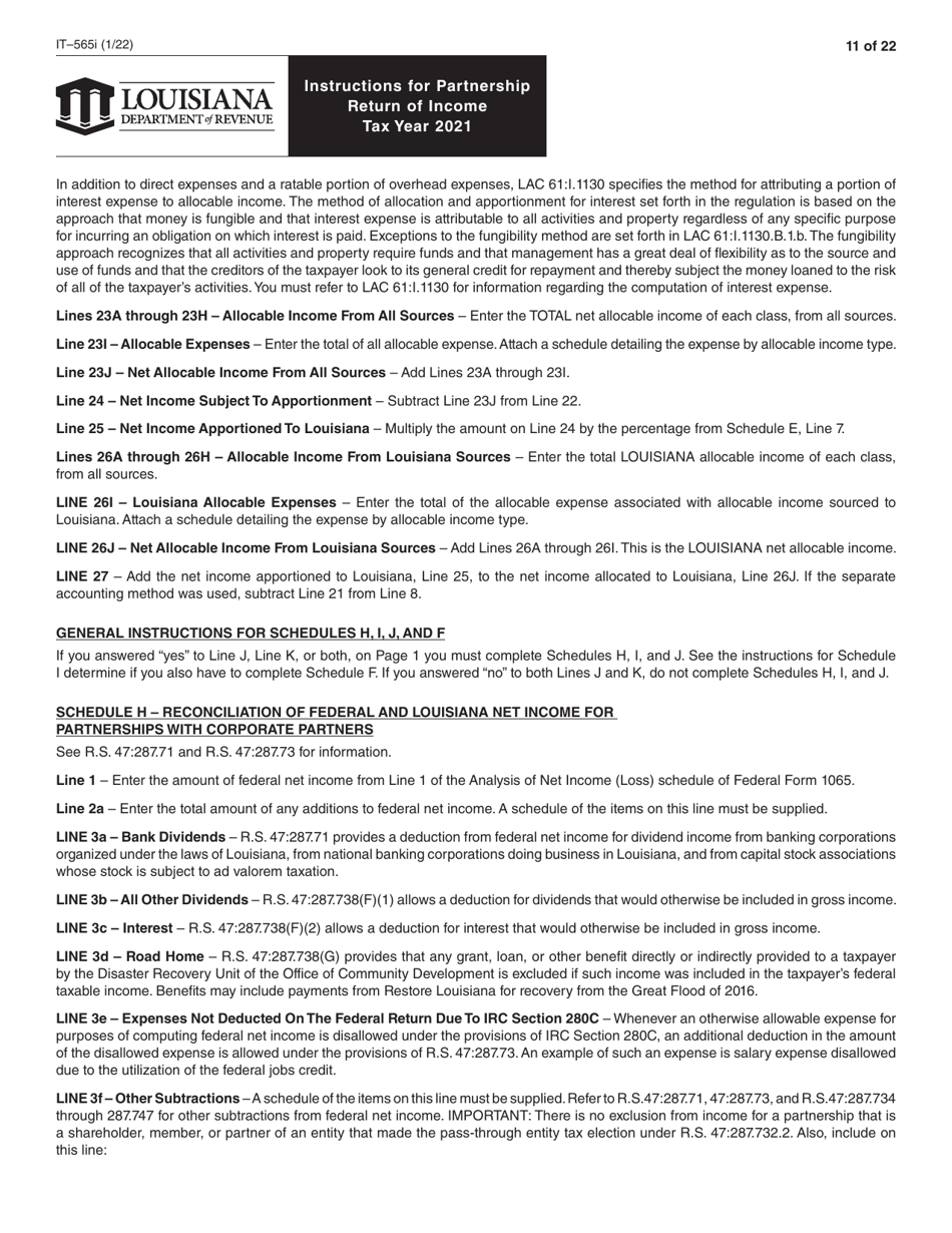 Instructions for Form IT-565 Partnership Return of Income - Louisiana, Page 11