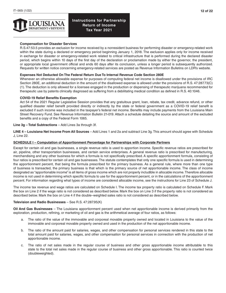 Instructions for Form IT-565 Partnership Return of Income - Louisiana, Page 12