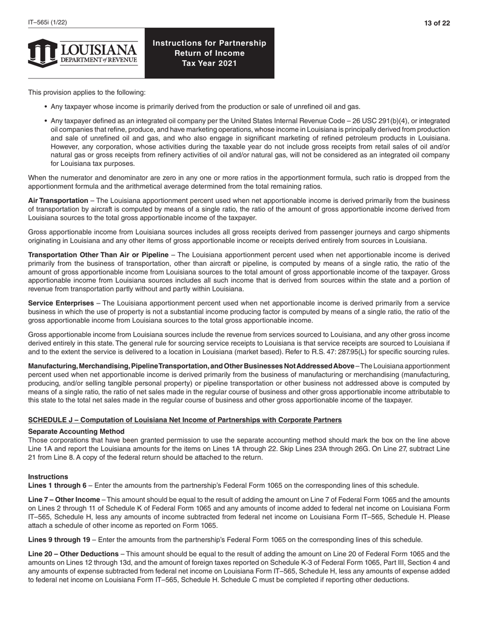 Instructions for Form IT-565 Partnership Return of Income - Louisiana, Page 13