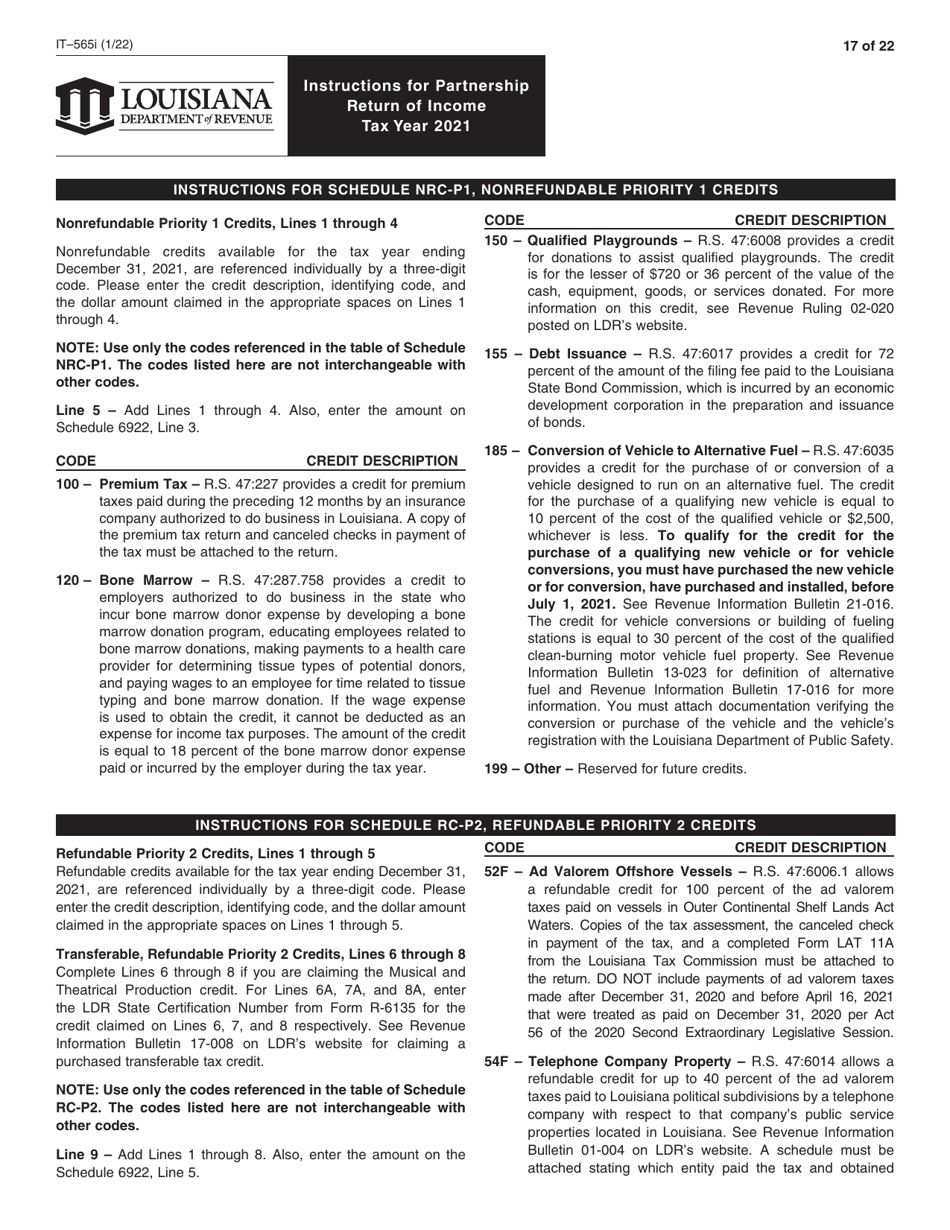 Instructions for Form IT-565 Partnership Return of Income - Louisiana, Page 17