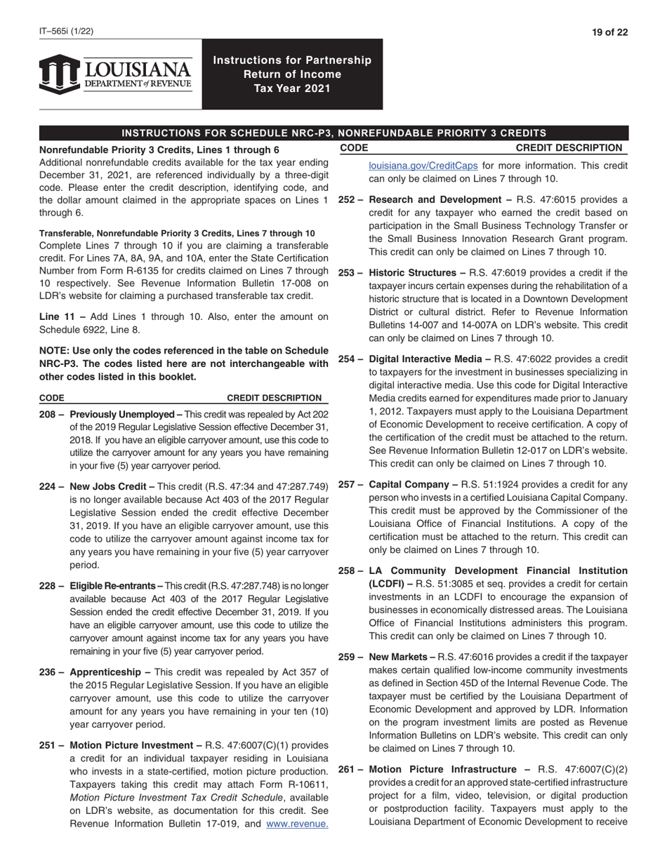 Instructions for Form IT-565 Partnership Return of Income - Louisiana, Page 19