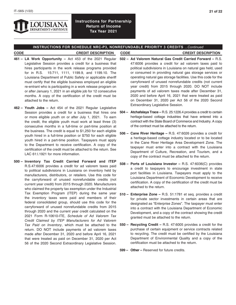 Instructions for Form IT-565 Partnership Return of Income - Louisiana, Page 21