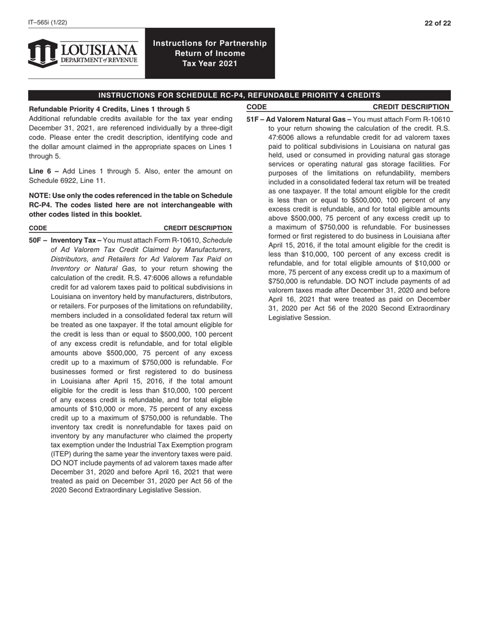 Instructions for Form IT-565 Partnership Return of Income - Louisiana, Page 22