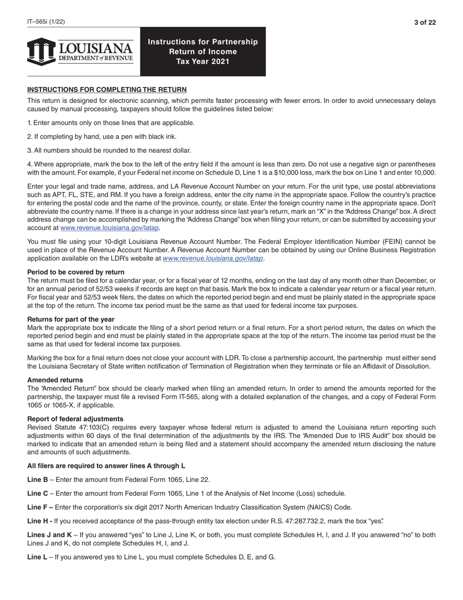 Instructions for Form IT-565 Partnership Return of Income - Louisiana, Page 3