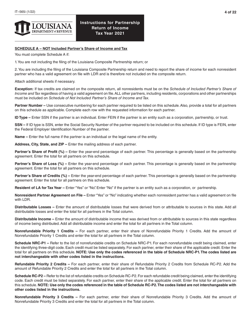Instructions for Form IT-565 Partnership Return of Income - Louisiana, Page 4