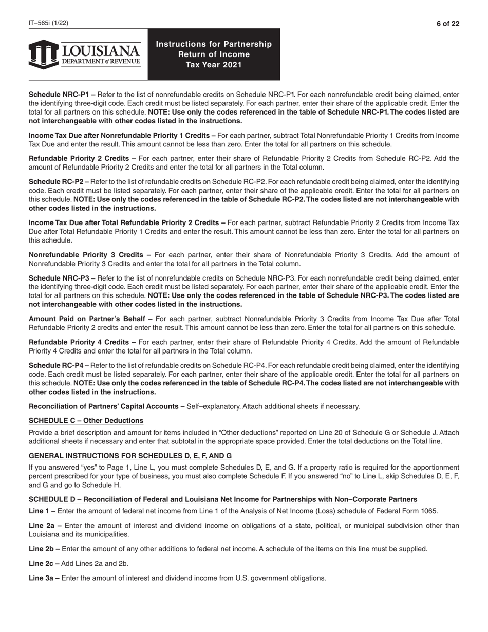 Instructions for Form IT-565 Partnership Return of Income - Louisiana, Page 6